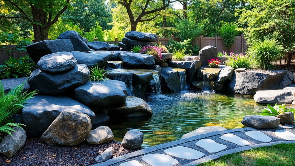 dramatic boulders serene water