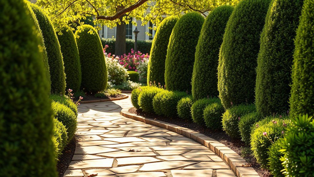 elegant boxwood pathway framing