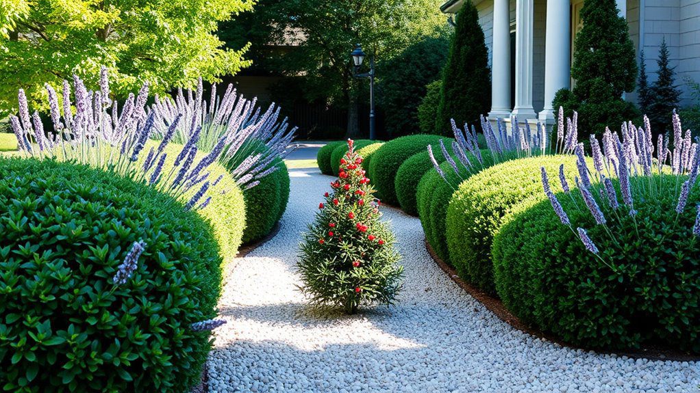 elegant low maintenance driveway shrubs