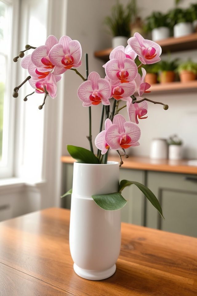 elegant orchids in tall pots