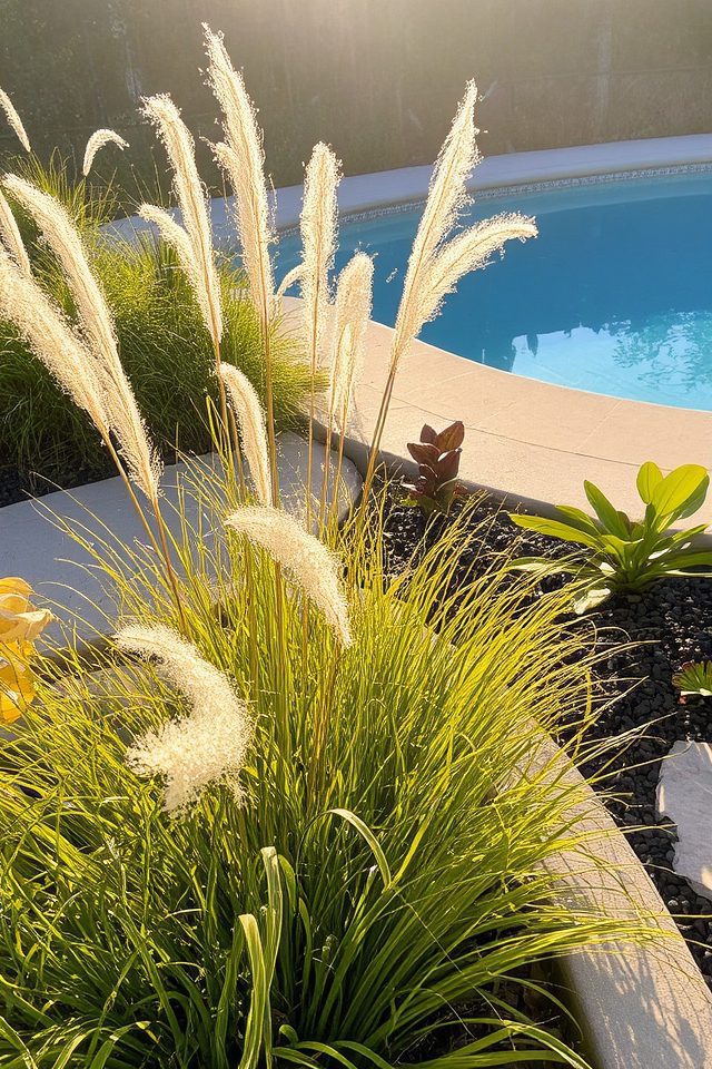 elegant poolside grasses thrive