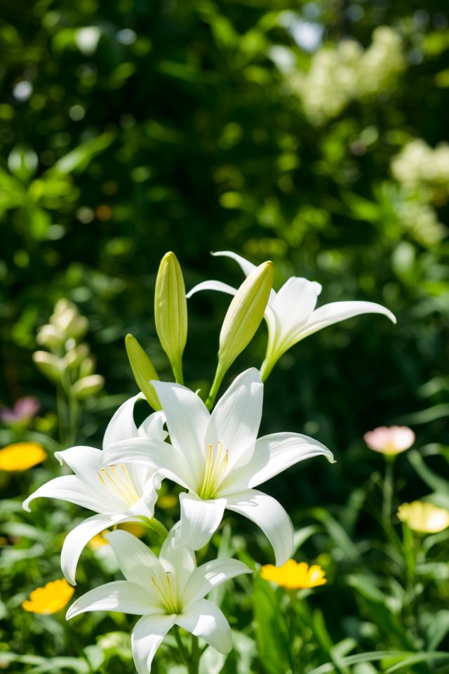 elegant white lilies garden