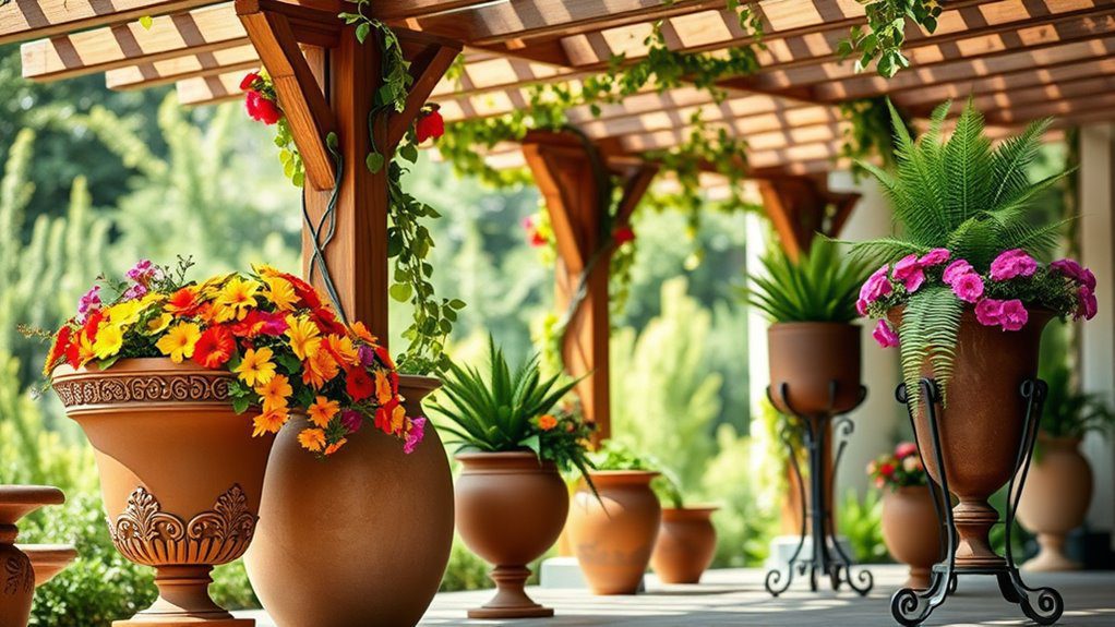 enhance pergola with pots