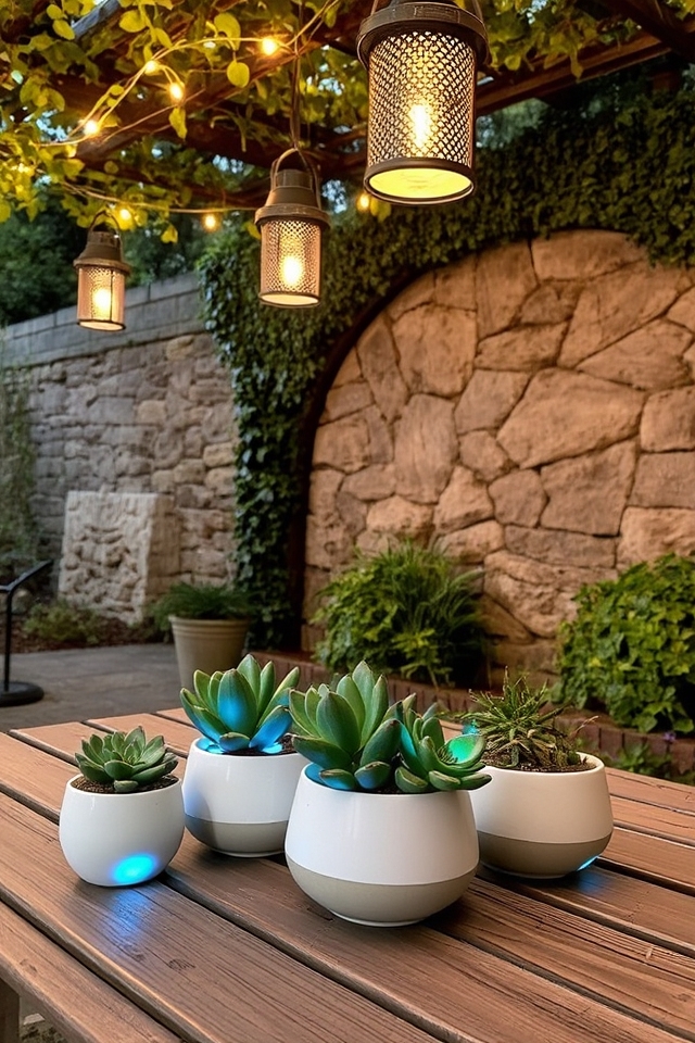 evening lit plant displays