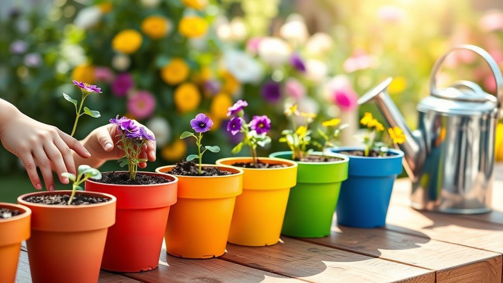 flower pot rainbow gardening