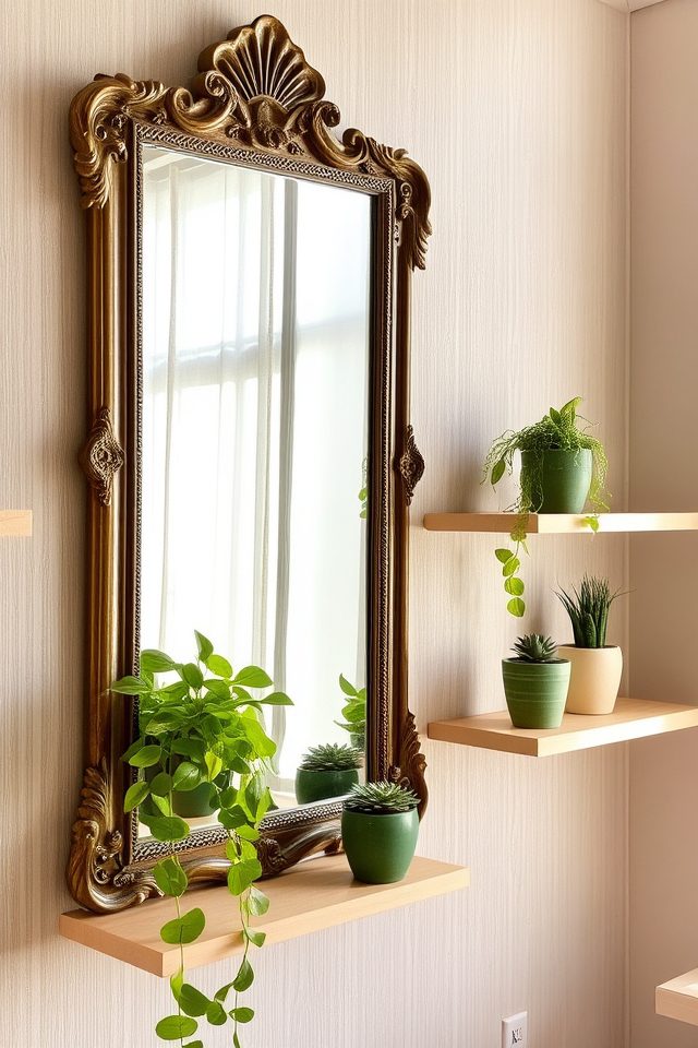 framed mirrors with plants