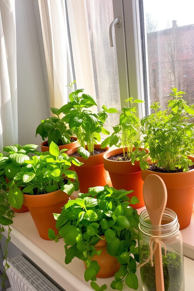 fresh herbs in containers