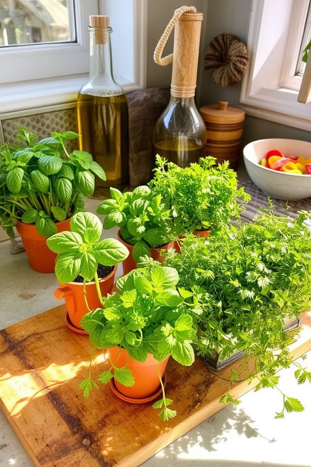 fresh herbs in pots