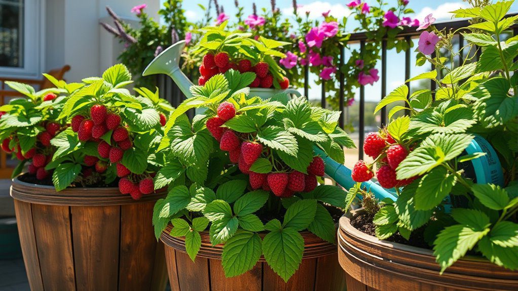 fresh raspberries in containers
