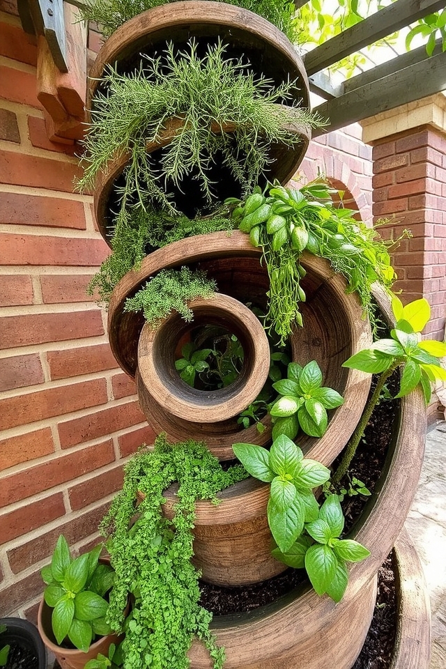 herb spiral vertical garden