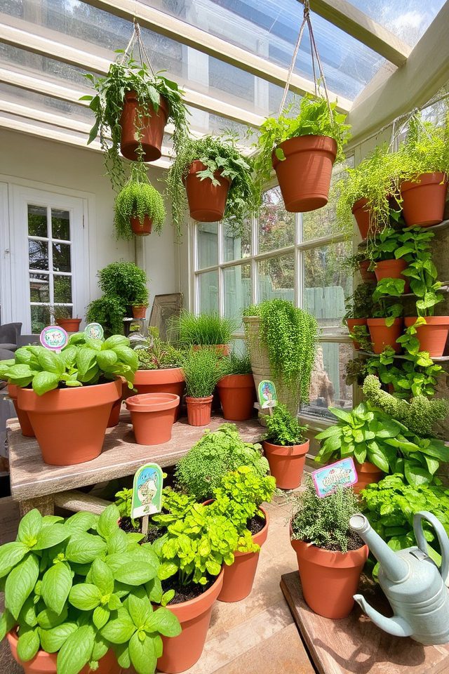 herbs in decorative pots