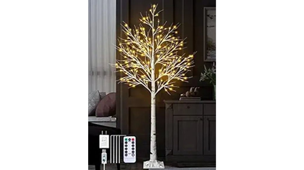 illuminated birch tree decor
