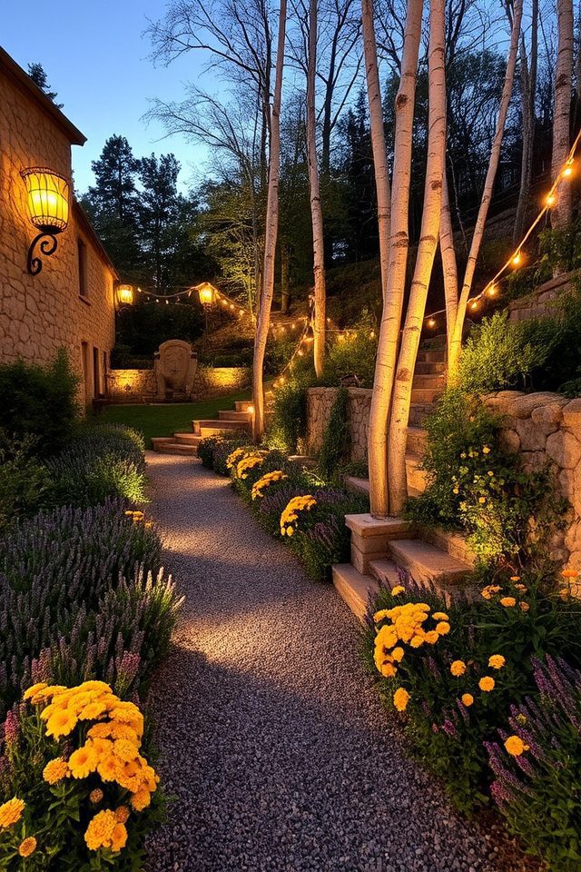 illuminated hillside garden beauty