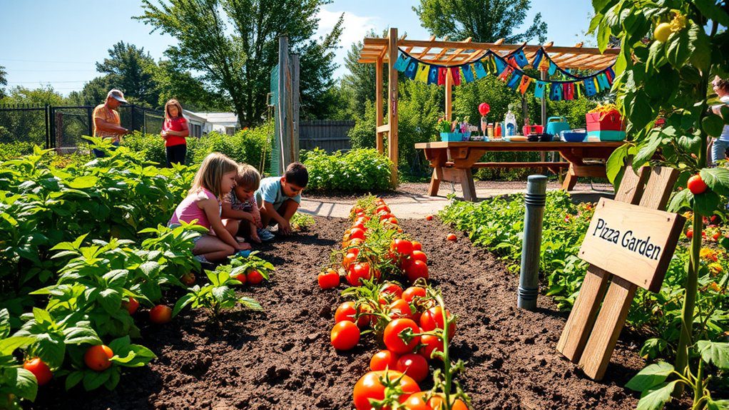 kids growing pizza ingredients