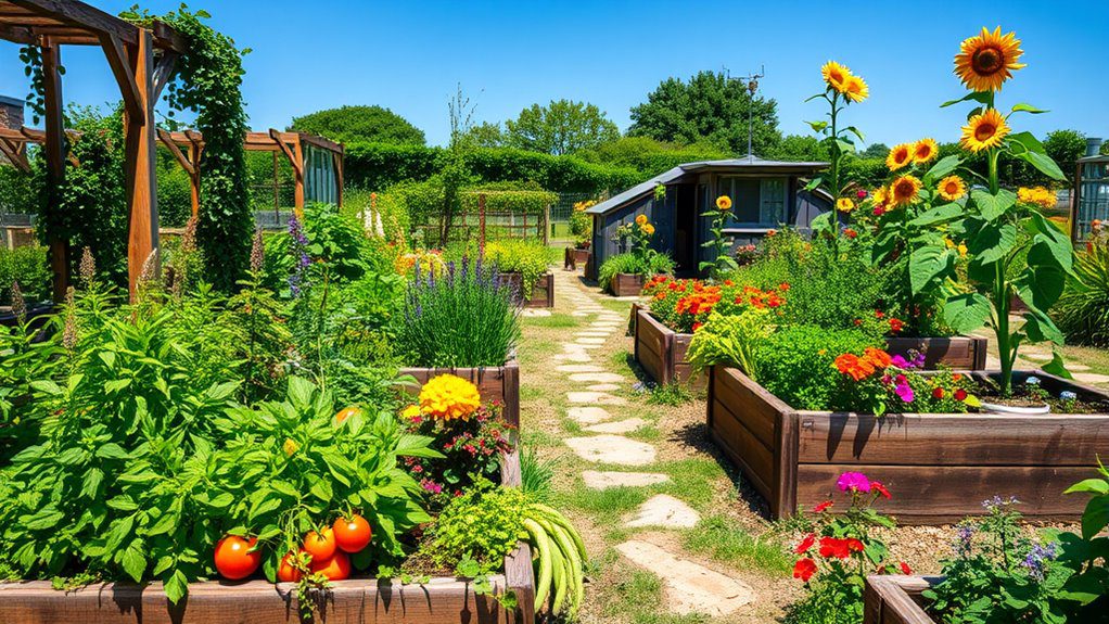 kitchen garden with flowers