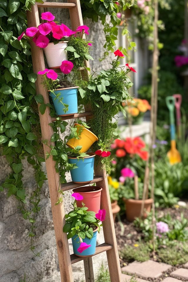 ladder turned vertical garden