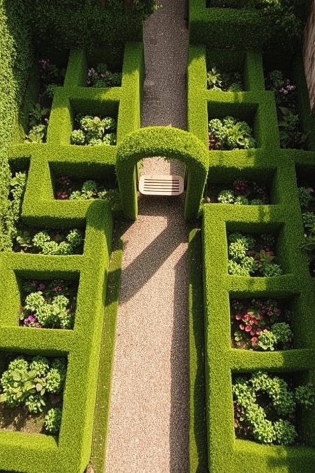 meticulously shaped hedge designs