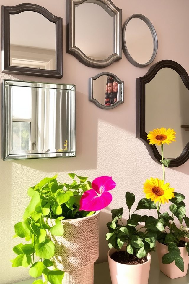 mirrors and vibrant houseplants