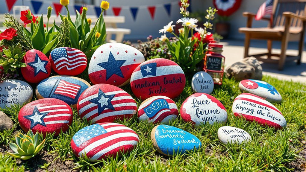 patriotic painted garden rocks