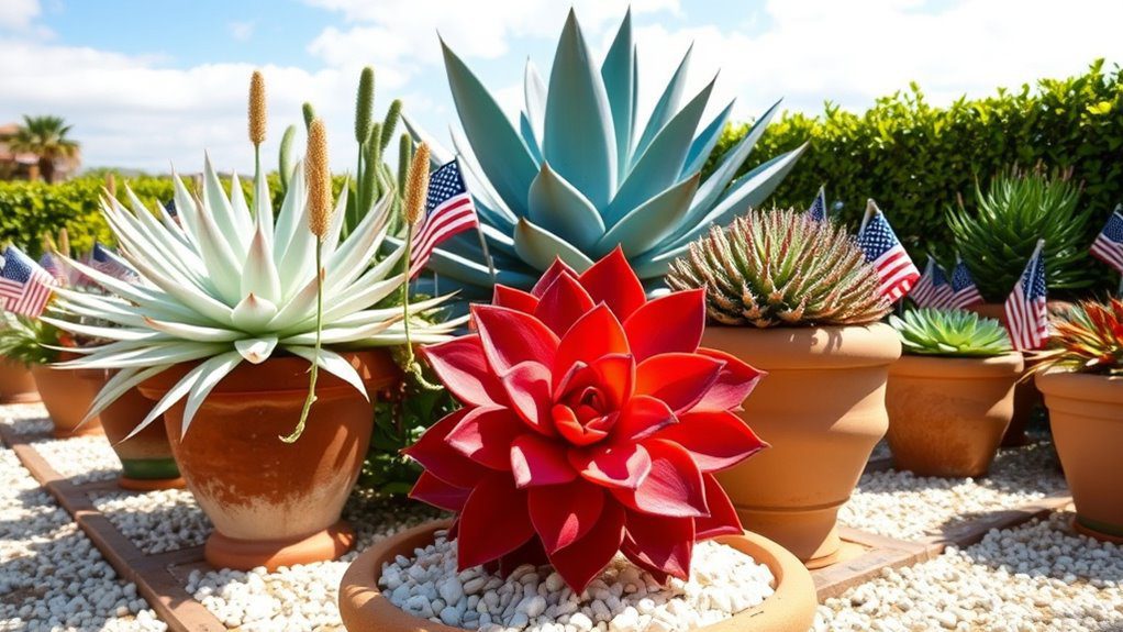 patriotic succulent garden display