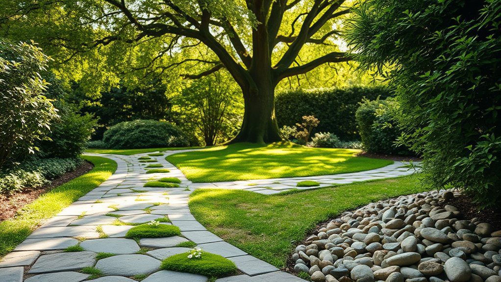 paver pathway around trees