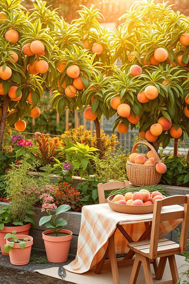 peach themed kitchen garden setup