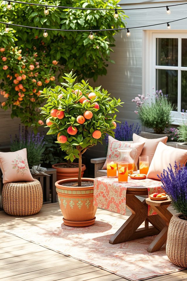 peach themed outdoor oasis