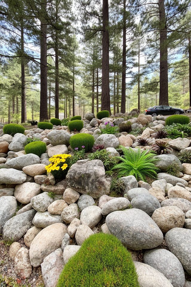pine tree rock garden design