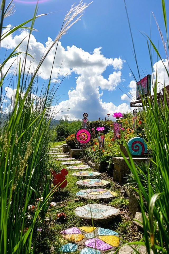 playful hillside garden art