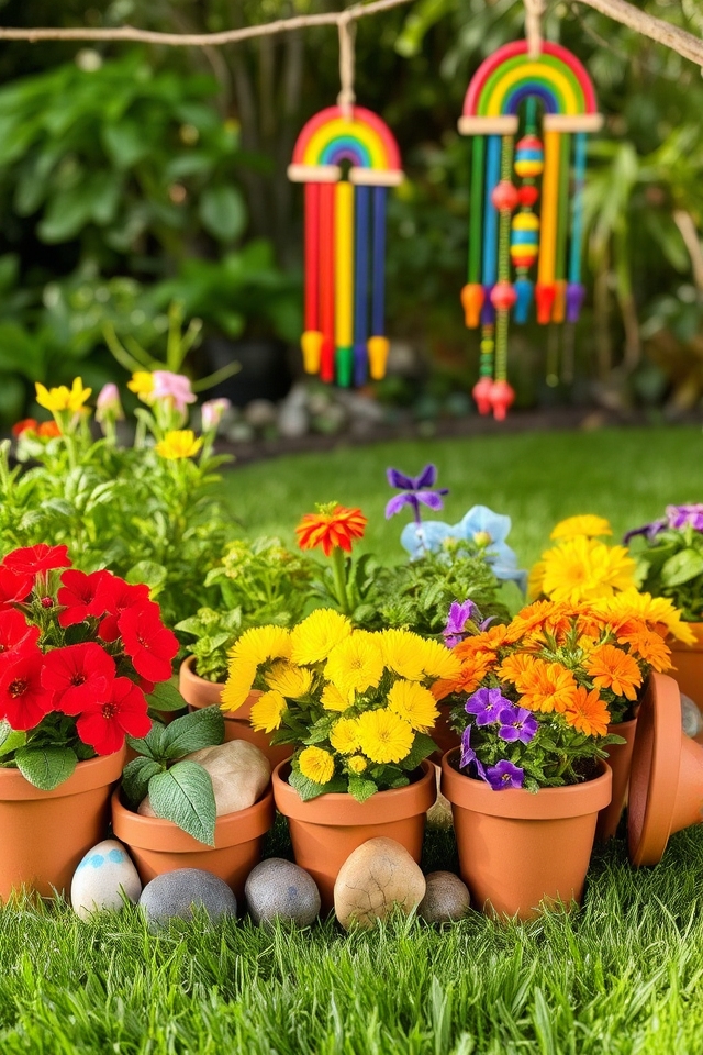 rainbow themed sensory planting area