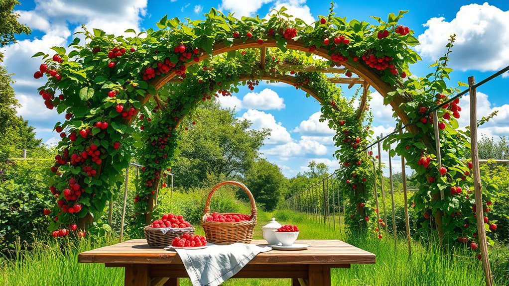 raspberry archway garden feature