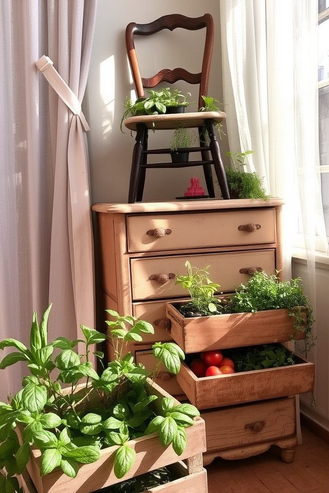 repurposed furniture as planters