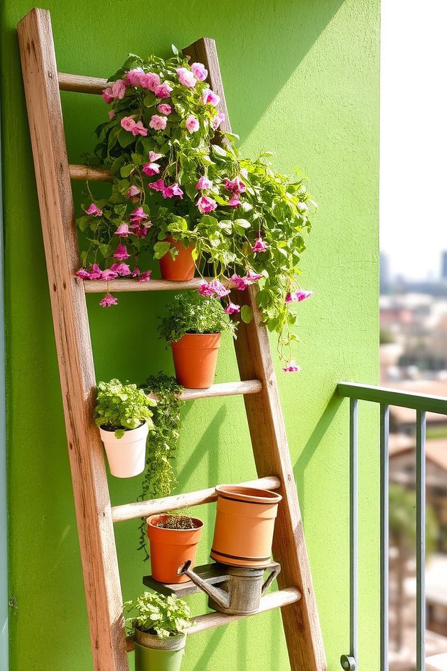 repurposed ladder plant display