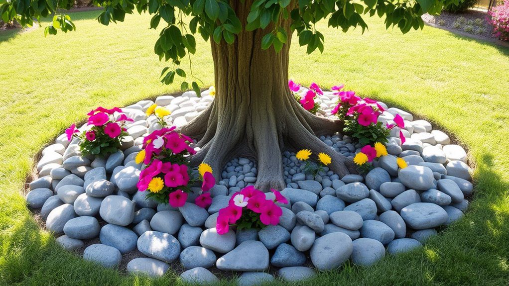 rocks and flowers contrast beautifully