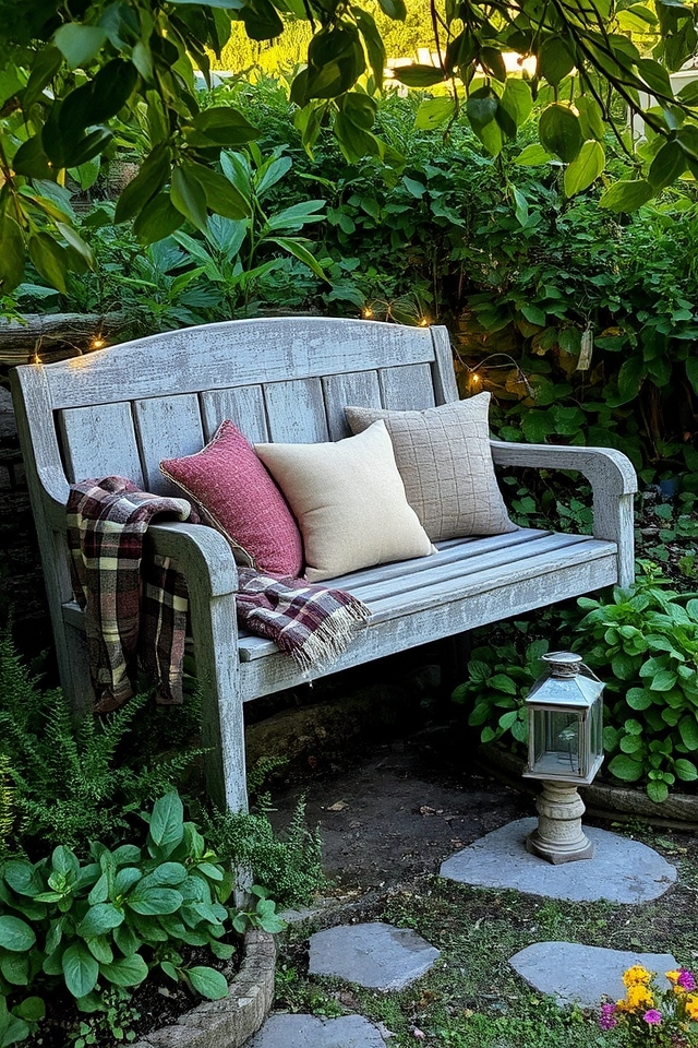 rustic bench garden retreat