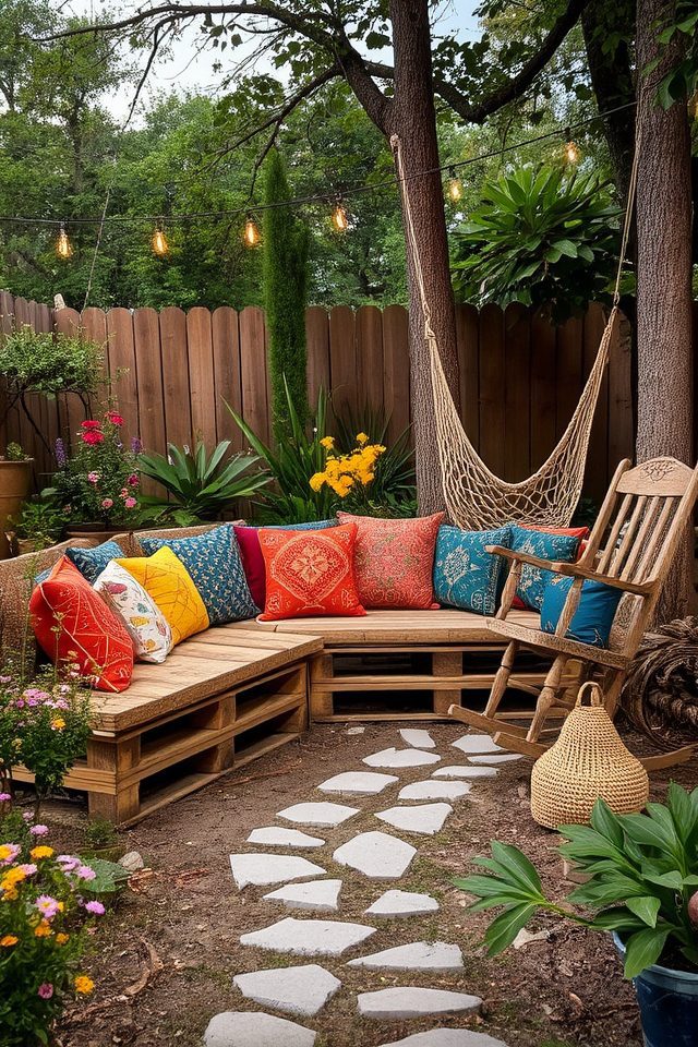 rustic garden seating area