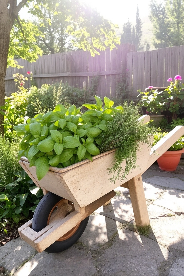rustic herb wheelbarrow planter