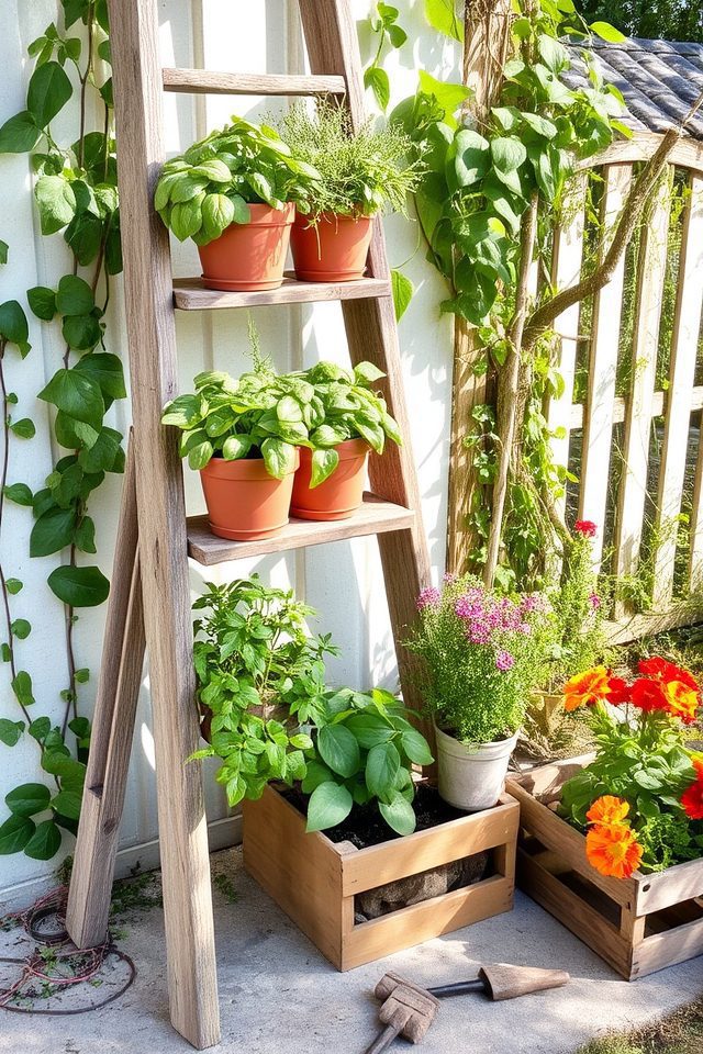rustic ladder plant display