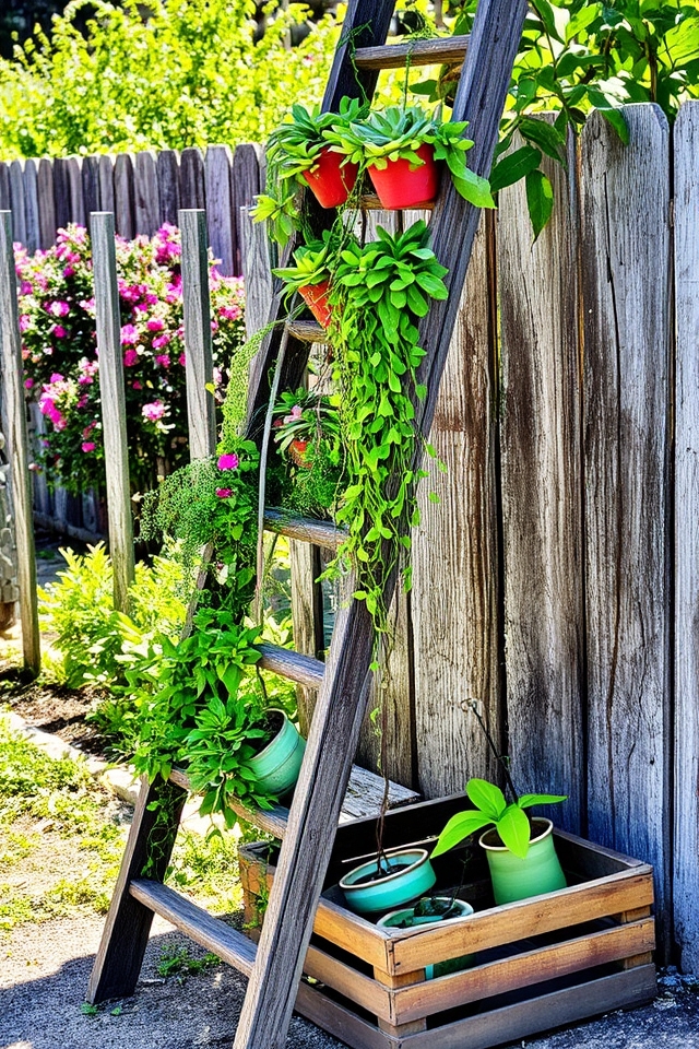 rustic ladder plant display