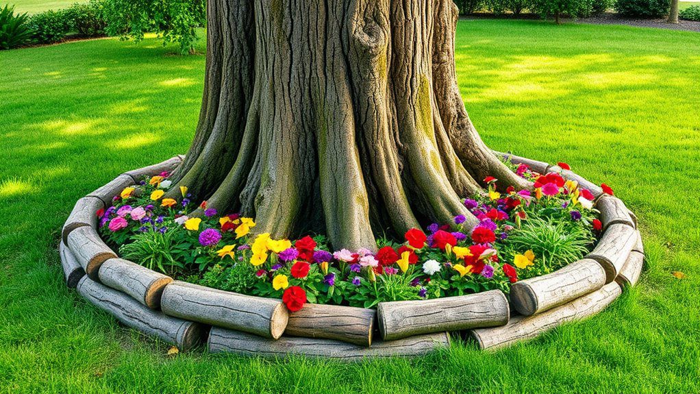 rustic log flower border