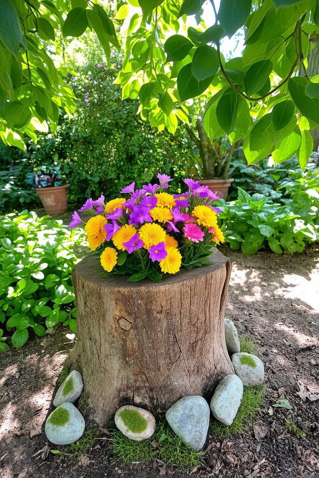 rustic tree stump planter