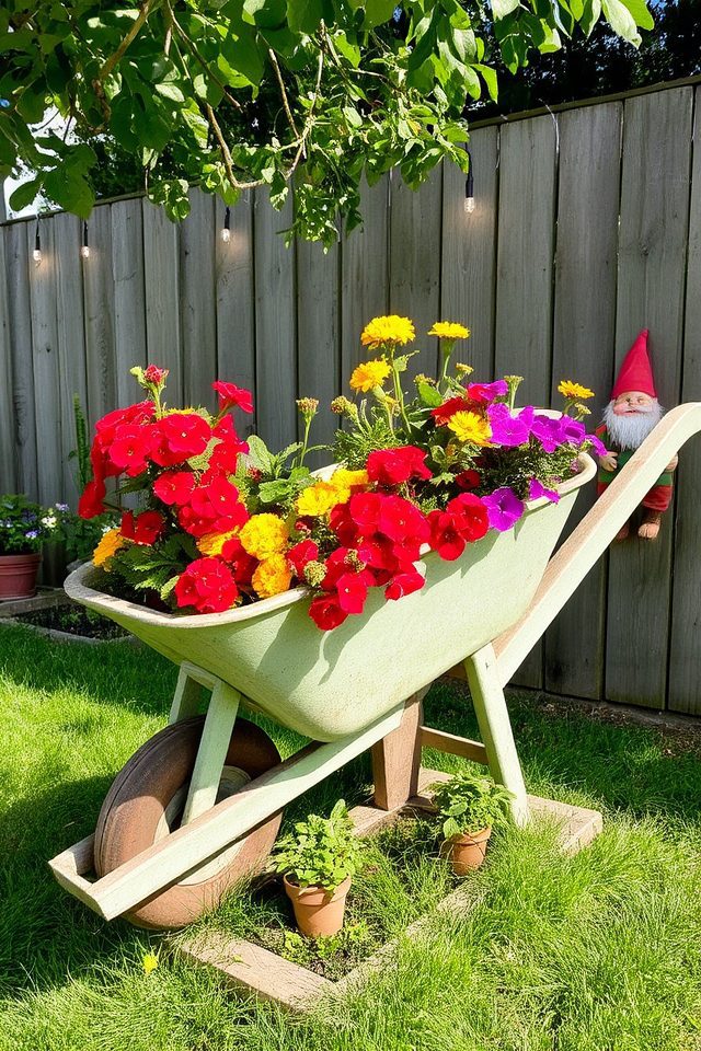 rustic wheelbarrow planter display