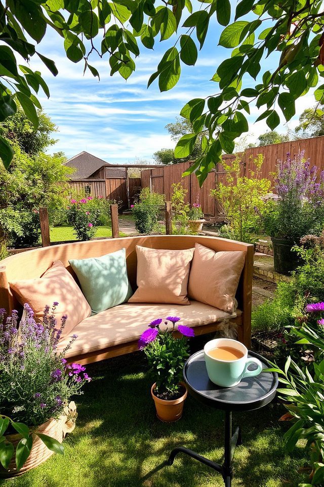 serene garden seating area