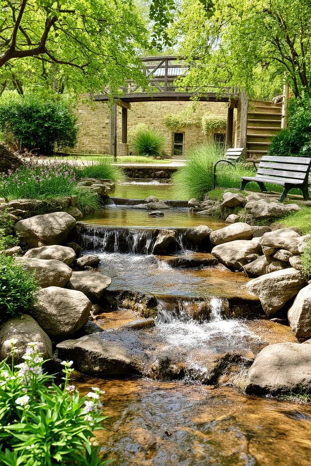 serene rustic water feature