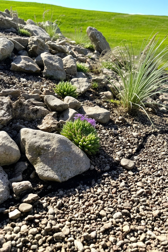 sloped rock gravel gardens