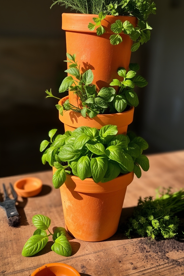 stacked clay herb garden