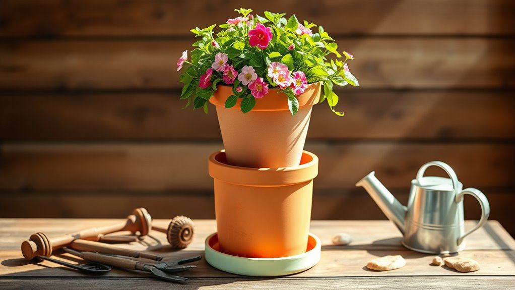 stacked terracotta planter display