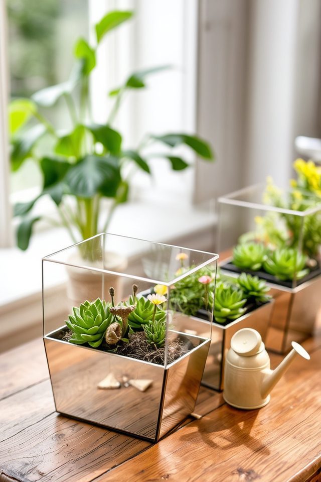 stylish mirrored plant displays