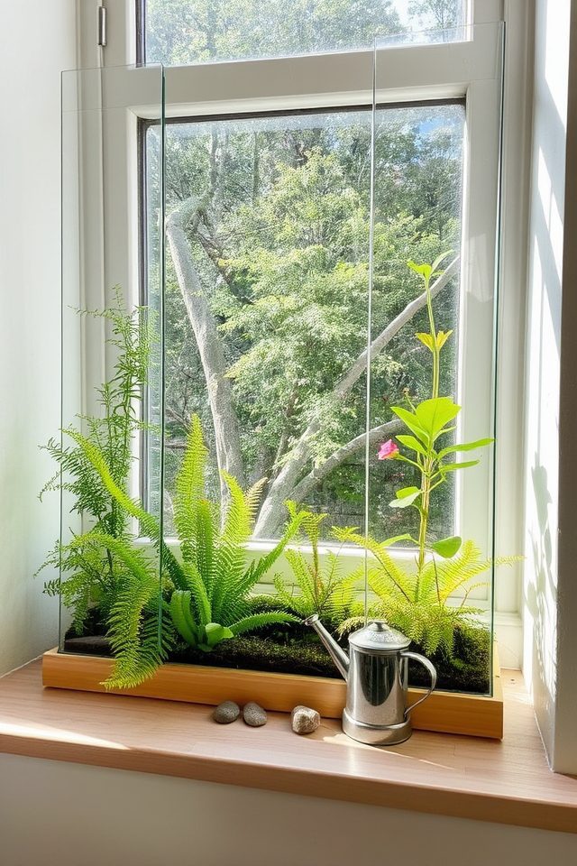 sunlit glass frame garden