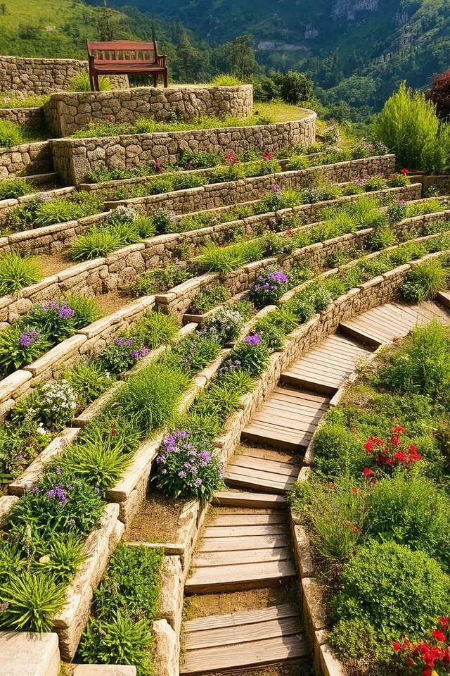 terraced garden with pathways